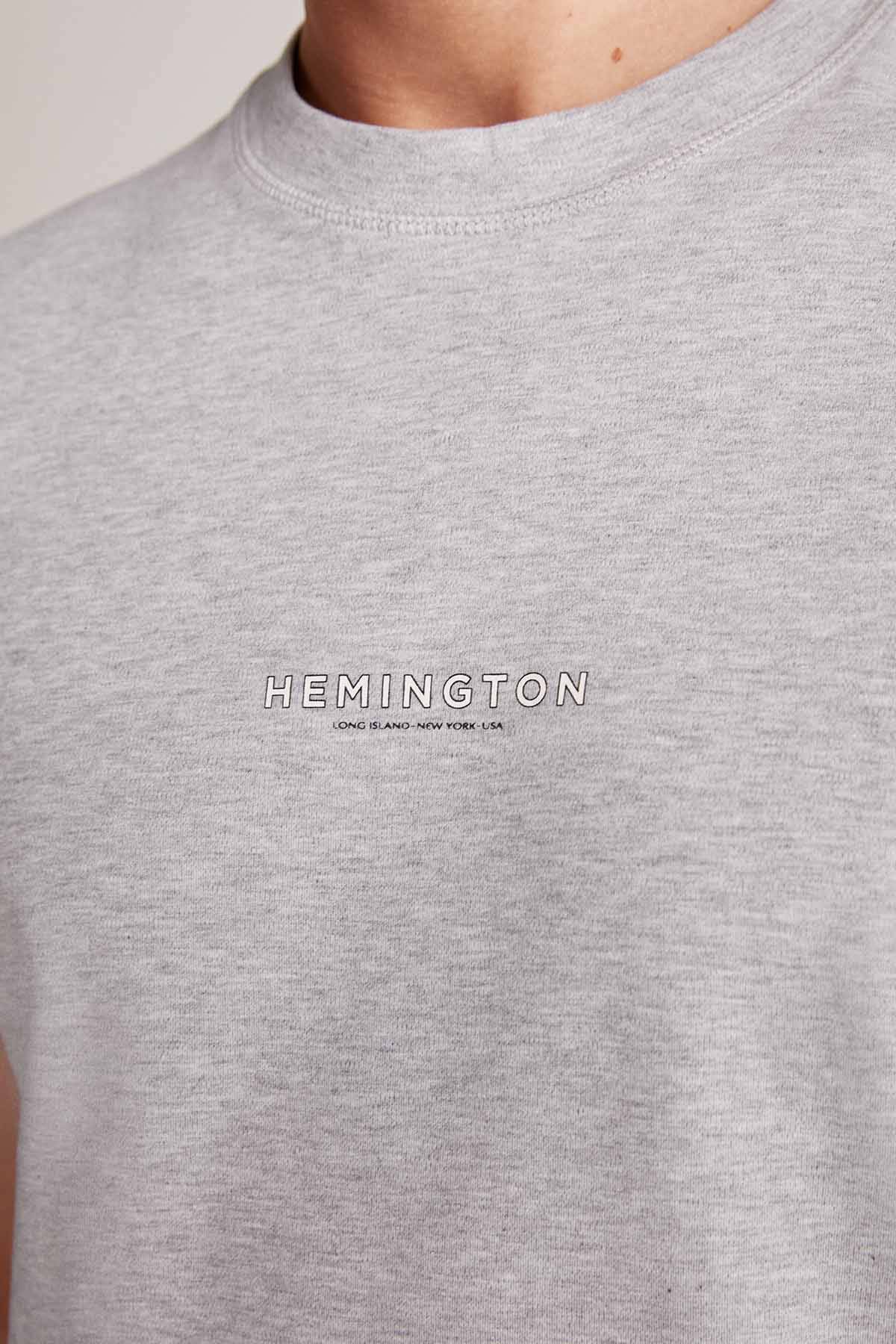 Hemington Logolu Bisiklet Yaka Açık Gri T-Shirt