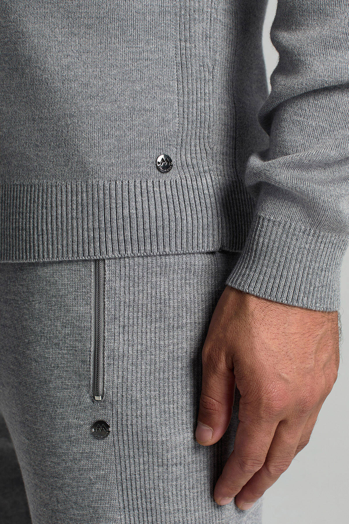 Açık Gri Fermuarlı Merino Yün Activewear Triko