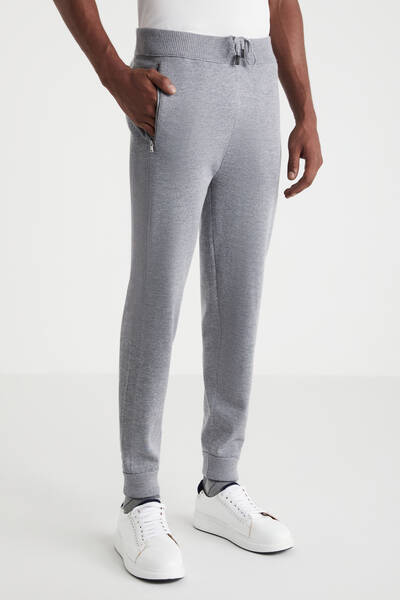 Açık Gri Merino Yün Activewear Şerit Detaylı Triko Pantolon