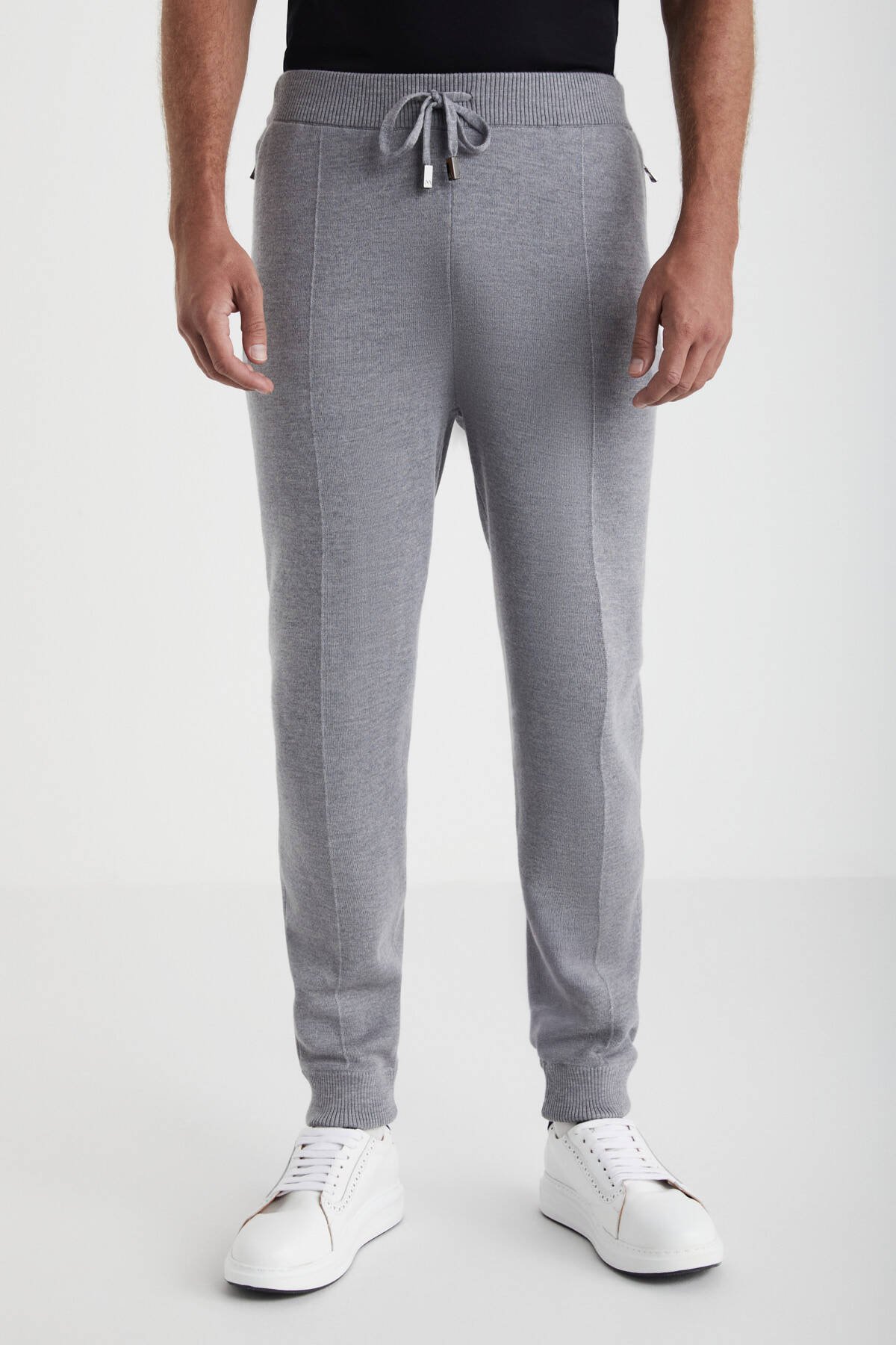Açık Gri Merino Yün Activewear Triko Pantolon