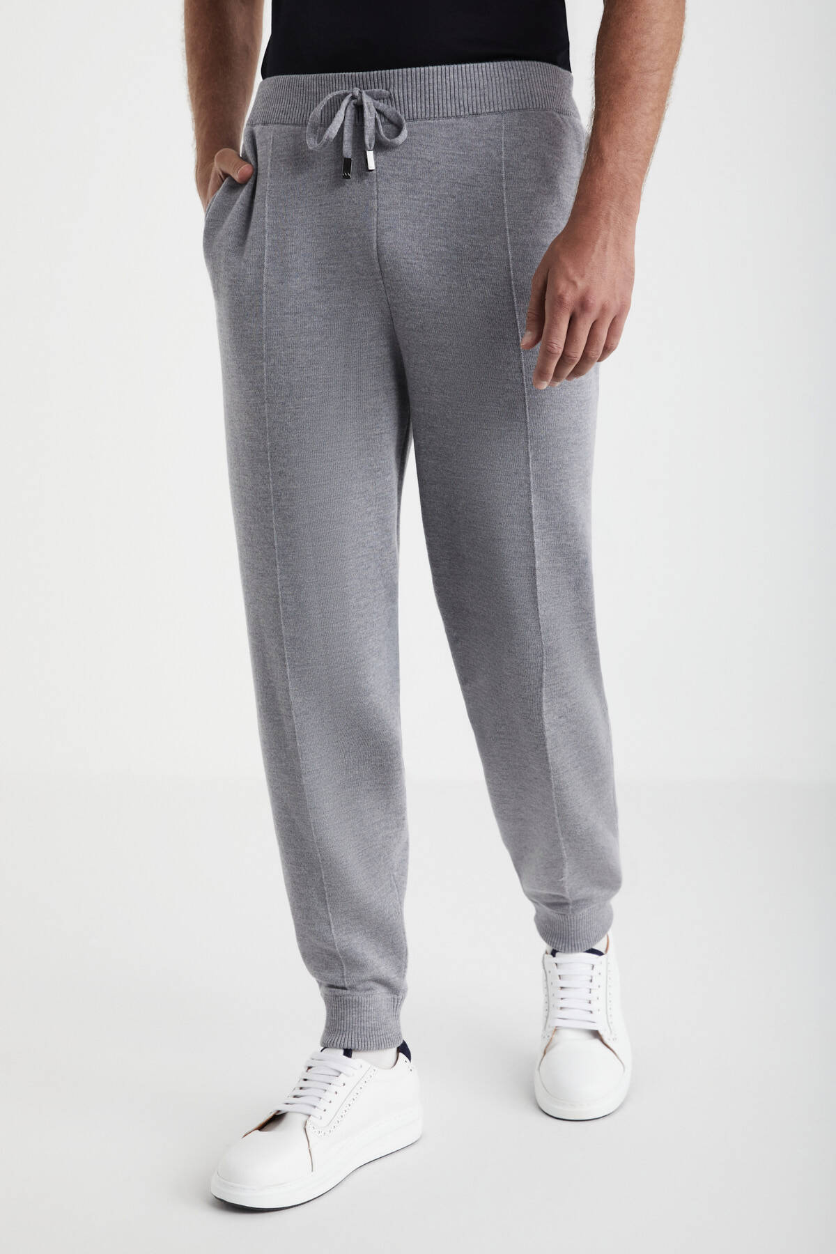 Açık Gri Merino Yün Activewear Triko Pantolon
