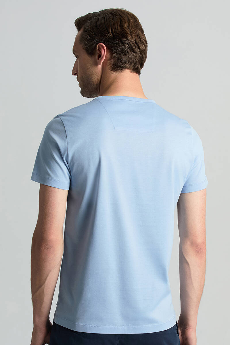 Açık Mavi Bisiklet Yaka Basic T-Shirt