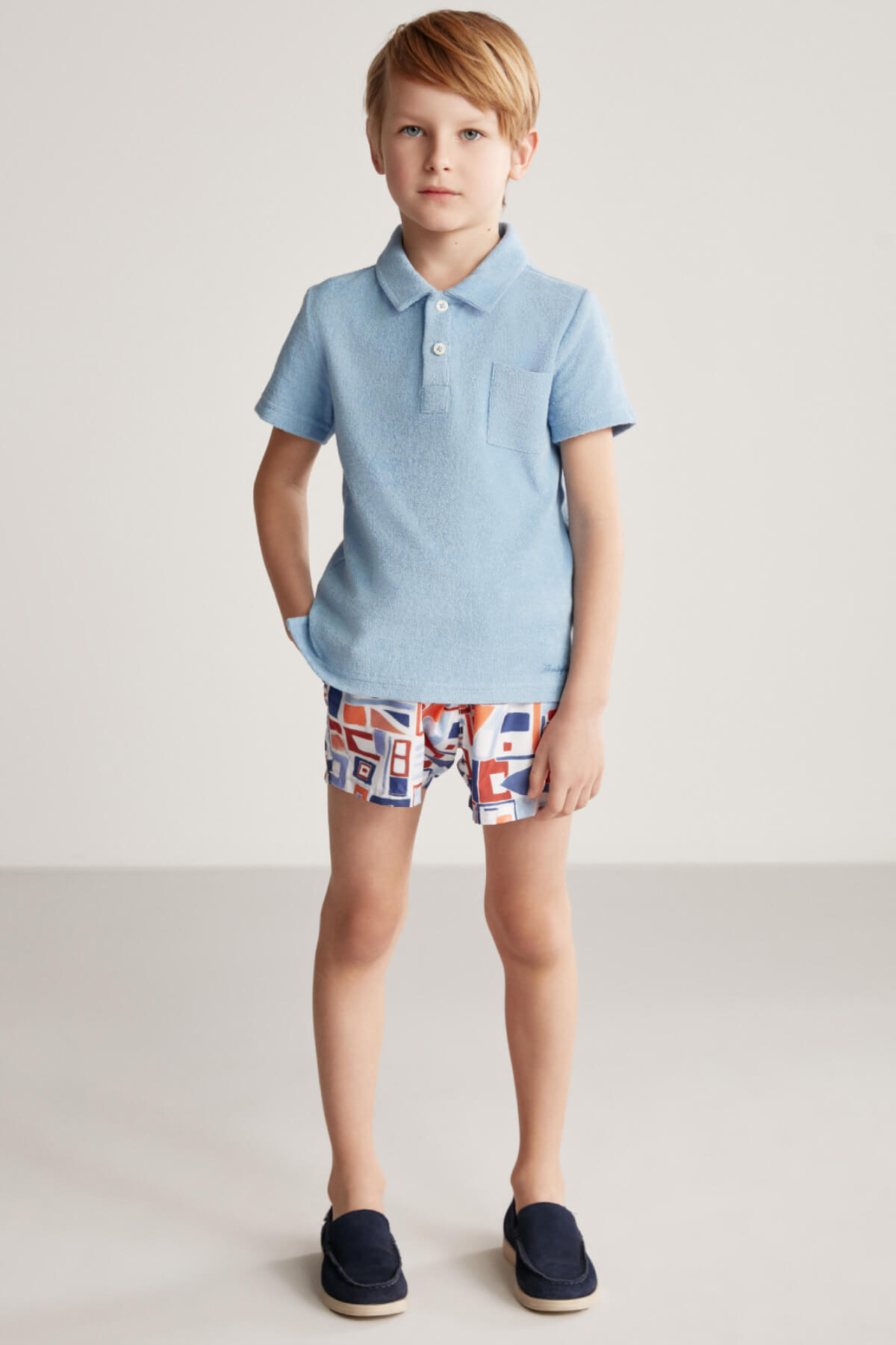 Açık Mavi Havlu Kumaş Polo Yaka Çocuk T-Shirt