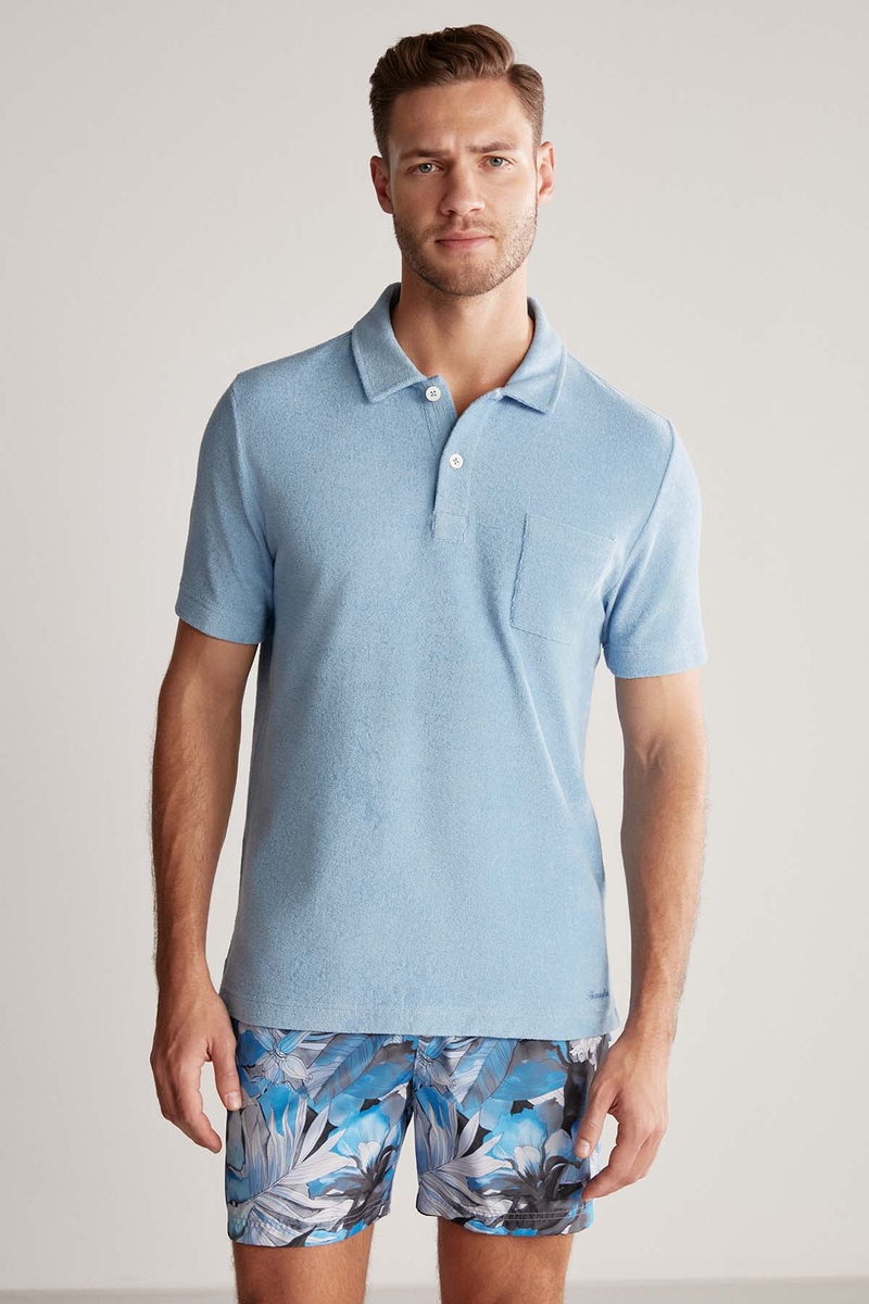 Hemington Açık Mavi Havlu Kumaş Polo Yaka T-Shirt. 1