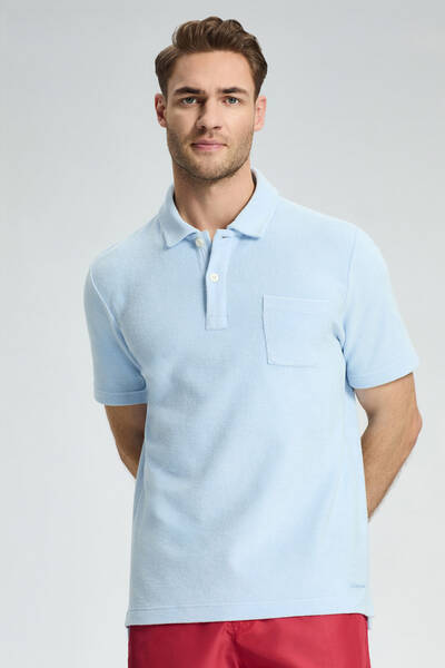 Açık Mavi Havlu Kumaş Polo Yaka T-Shirt - Hemington