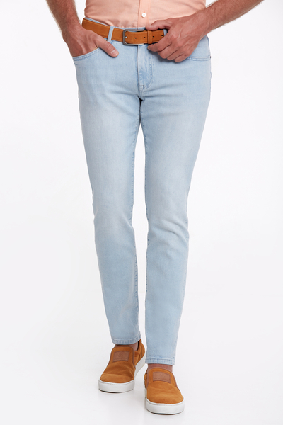Açık Mavi Taşlama Slim Fit Denim Pantolon
