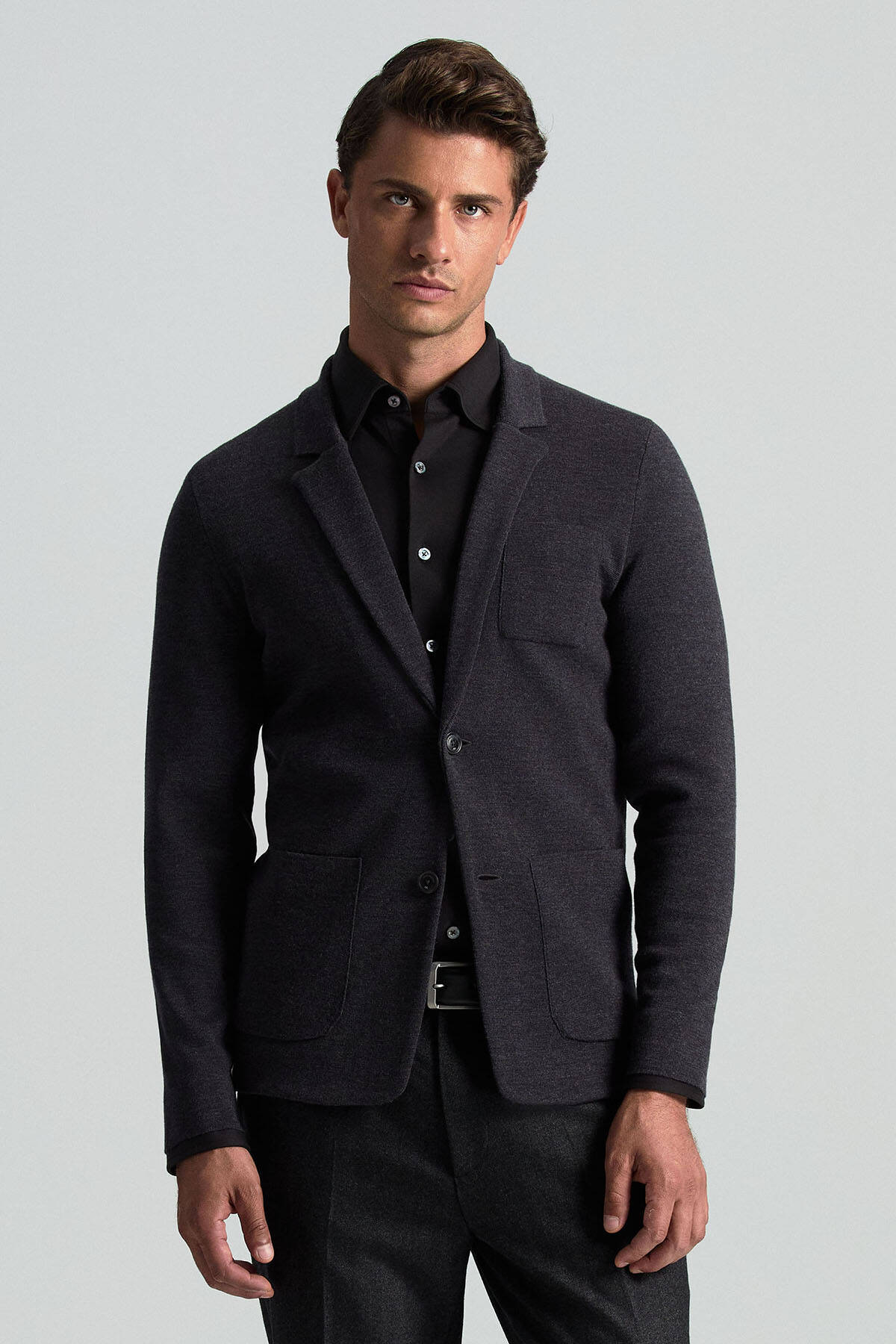Extrafine Merino Antrasit Triko Blazer Ceket