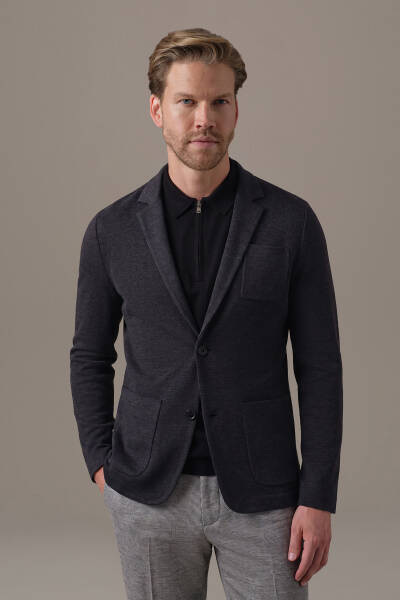 Extrafine Merino Antrasit Triko Blazer Ceket - Hemington