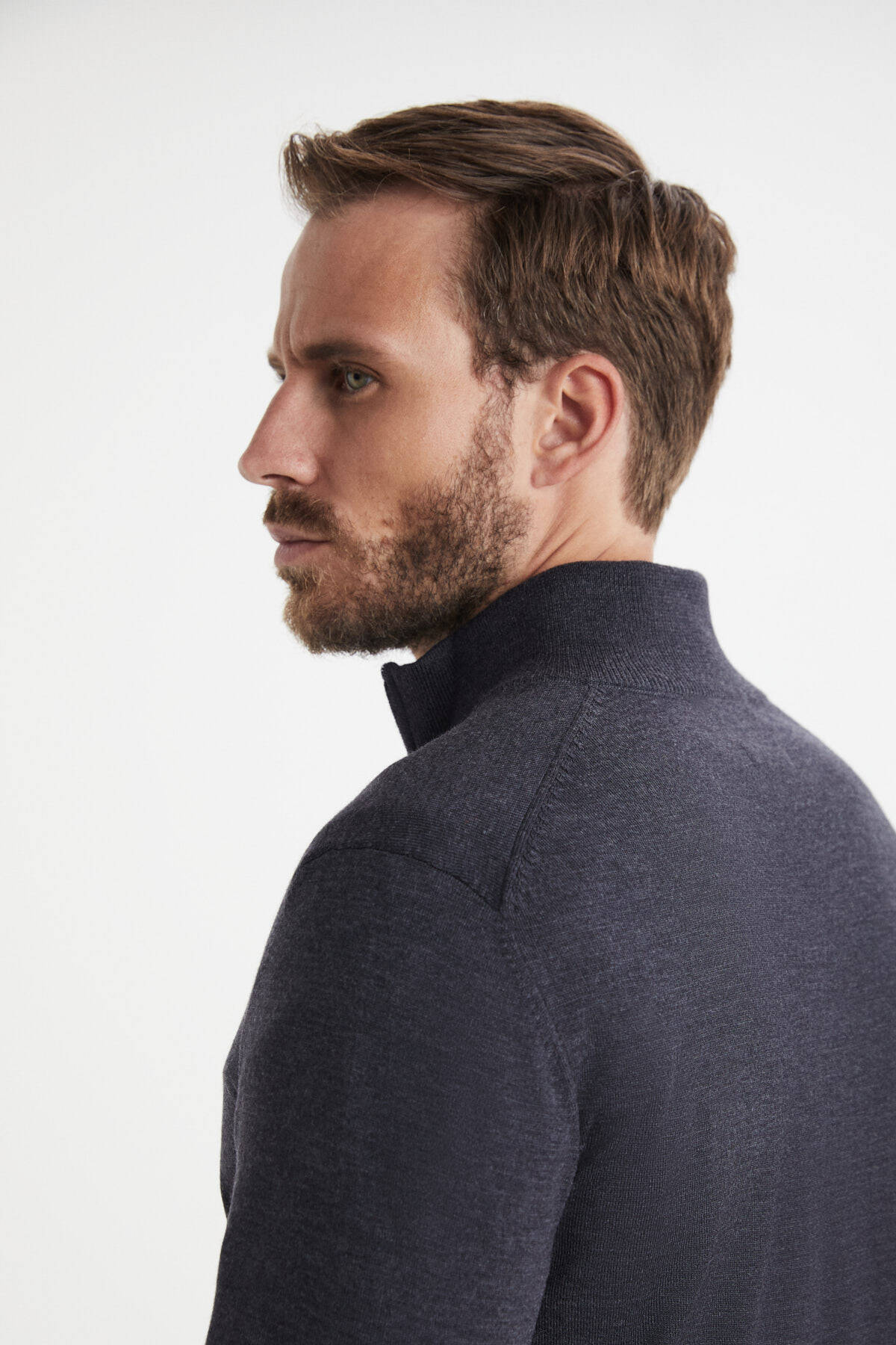 Extrafine Merino Fermuarlı Antrasit Triko Hırka