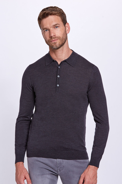 Polo Yaka Antrasit Merino Yün Triko - Hemington