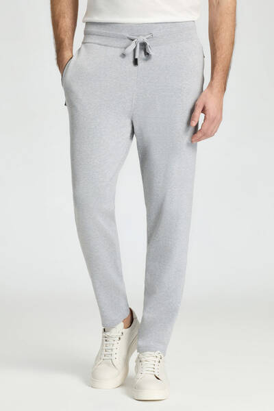 Bağcıklı Açık Gri Slim Fit Triko Pantolon