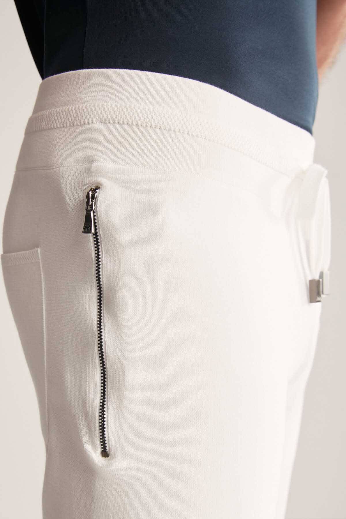 Bağcıklı Beyaz Slim Fit Triko Pantolon