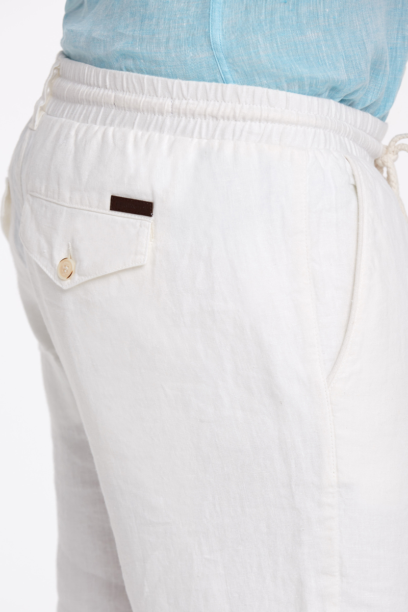 Hemington Bağcıklı Saf Keten Kırık Beyaz Pantolon. 5