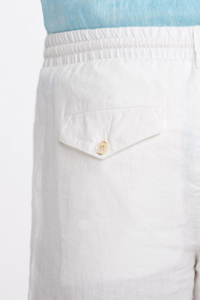 Hemington Bağcıklı Saf Keten Kırık Beyaz Pantolon. 6