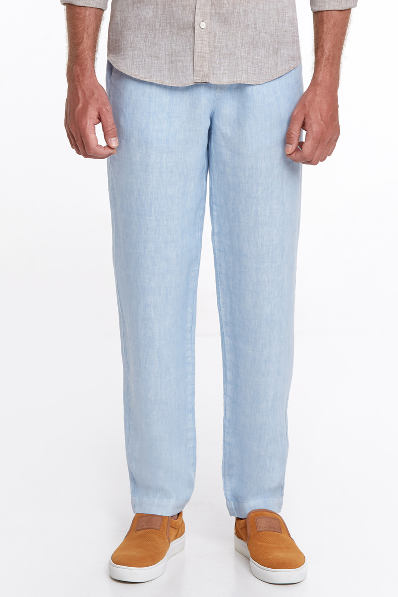 Hemington Bağcıklı Saf Keten Mavi Pantolon. 1