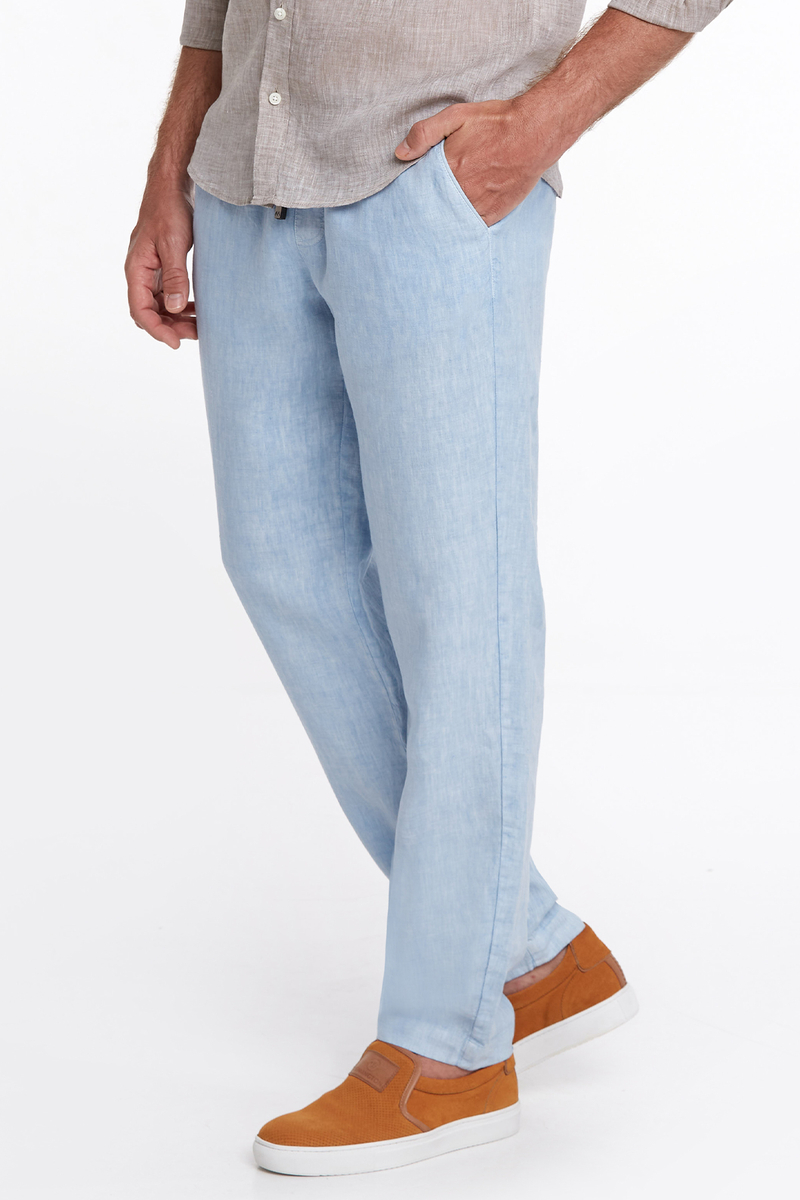 Hemington Bağcıklı Saf Keten Mavi Pantolon. 1