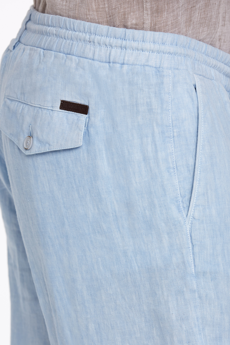 Hemington Bağcıklı Saf Keten Mavi Pantolon. 6