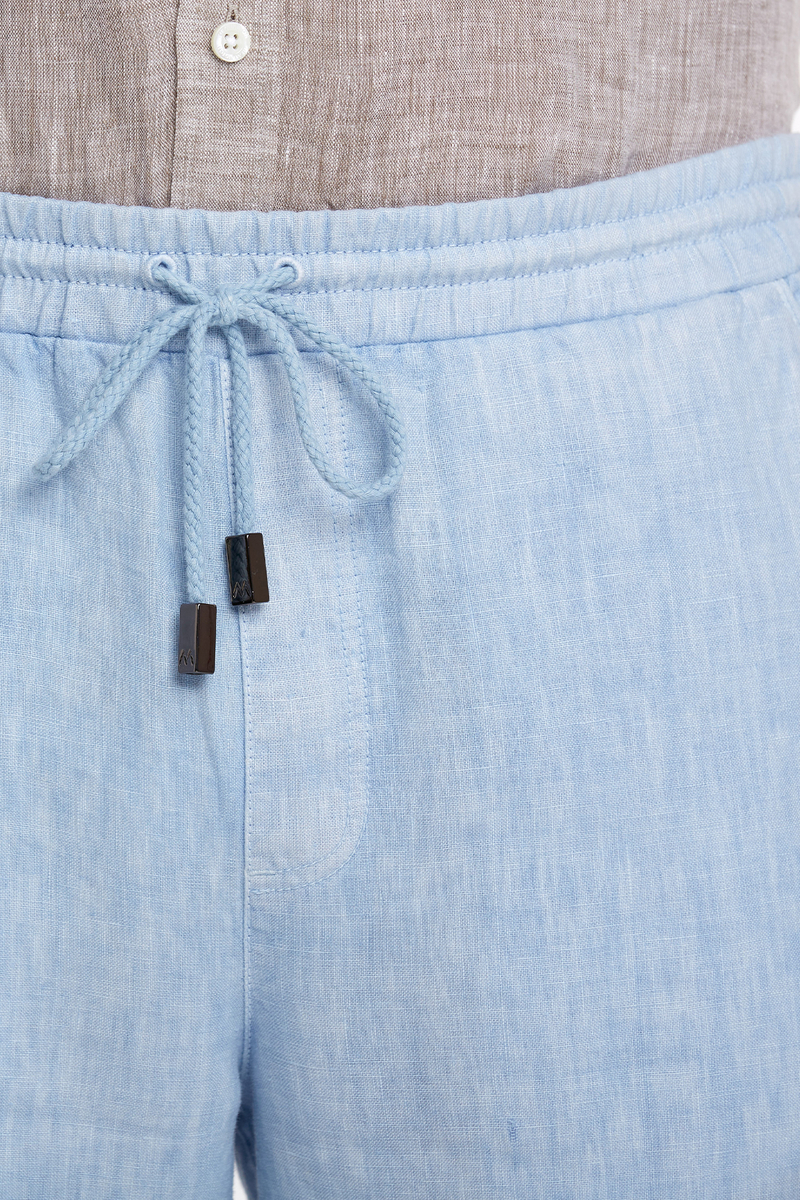 Hemington Bağcıklı Saf Keten Mavi Pantolon. 7