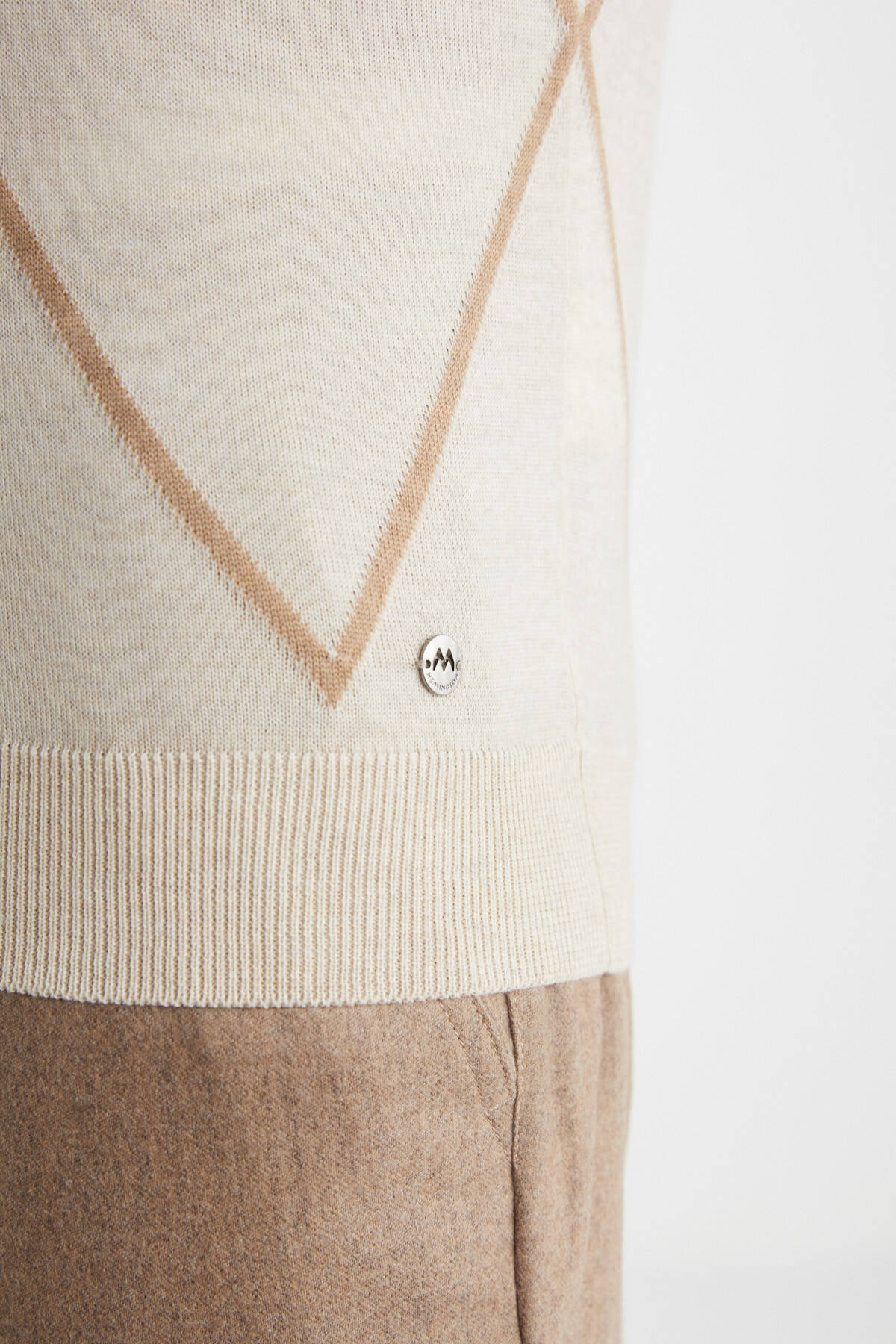 Baklava Desen Lupetto Yaka Merino Yün Açık Bej Triko