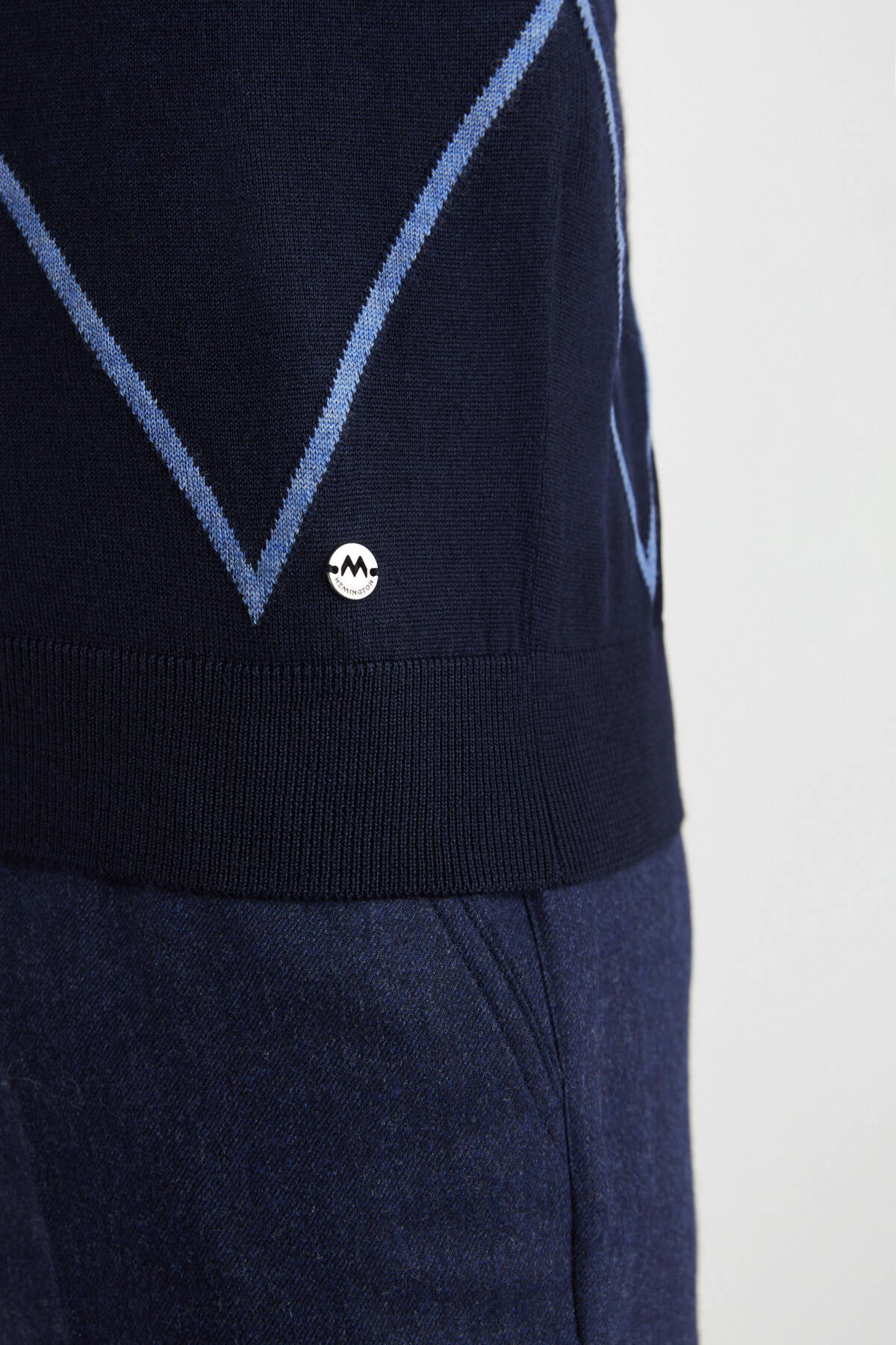 Baklava Desen Lupetto Yaka Merino Yün Lacivert Triko