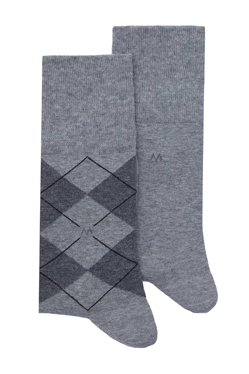 Hemington Baklava Desenli Açık Gri Pamuk İkili Çorap Seti. 3