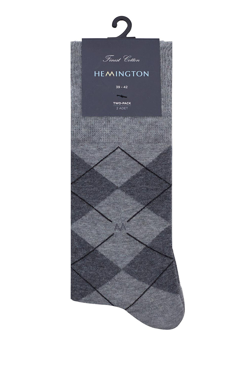 Hemington Baklava Desenli Açık Gri Pamuk İkili Çorap Seti. 4