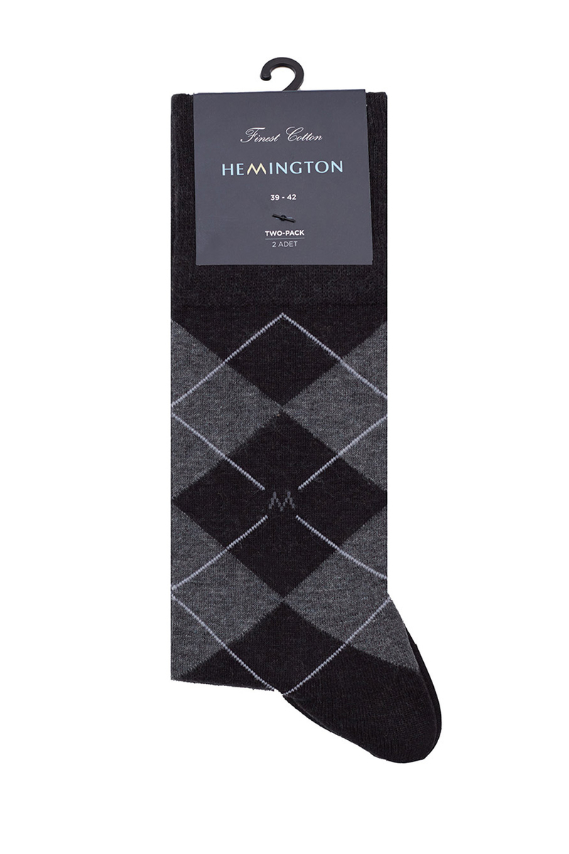 Hemington Baklava Desenli Antrasit Pamuk İkili Çorap Seti. 4