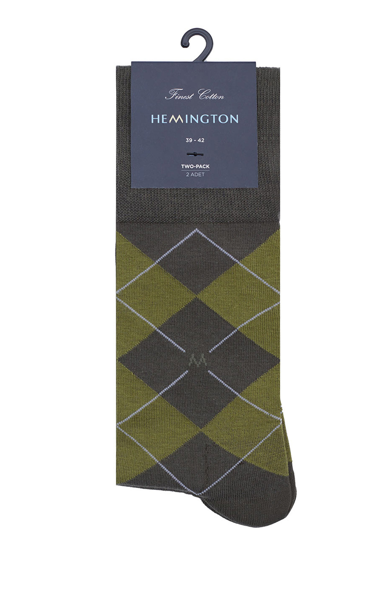 Hemington Baklava Desenli Haki Pamuk İkili Çorap Seti. 4