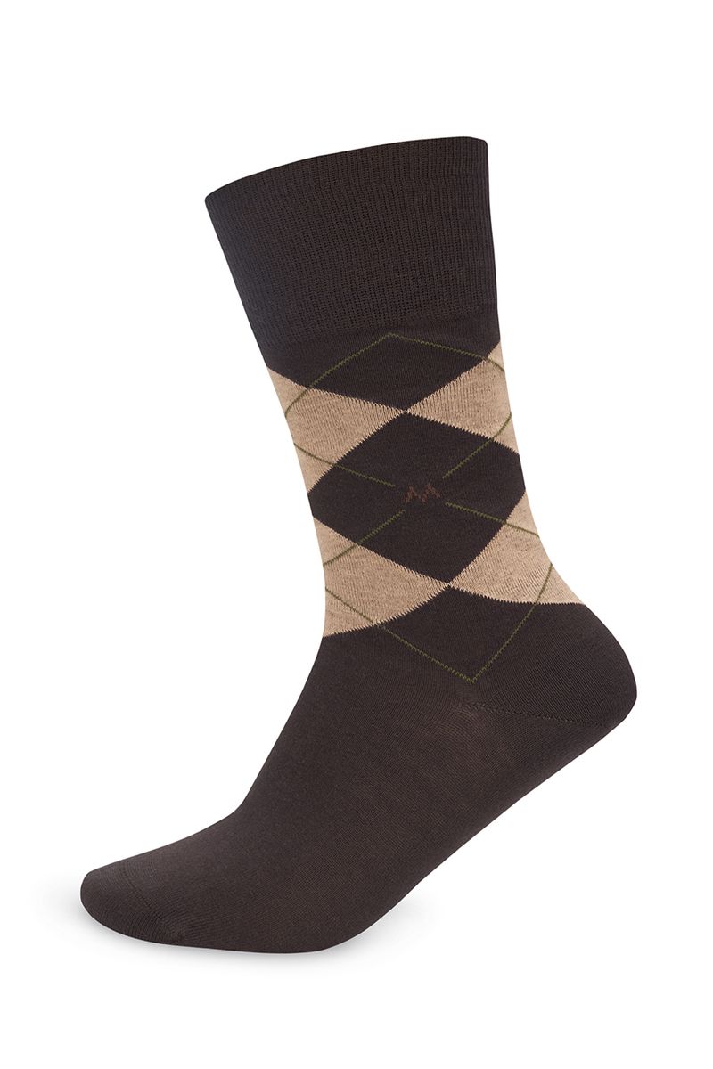 Hemington Baklava Desenli Koyu Kahverengi Pamuk Çorap. 3