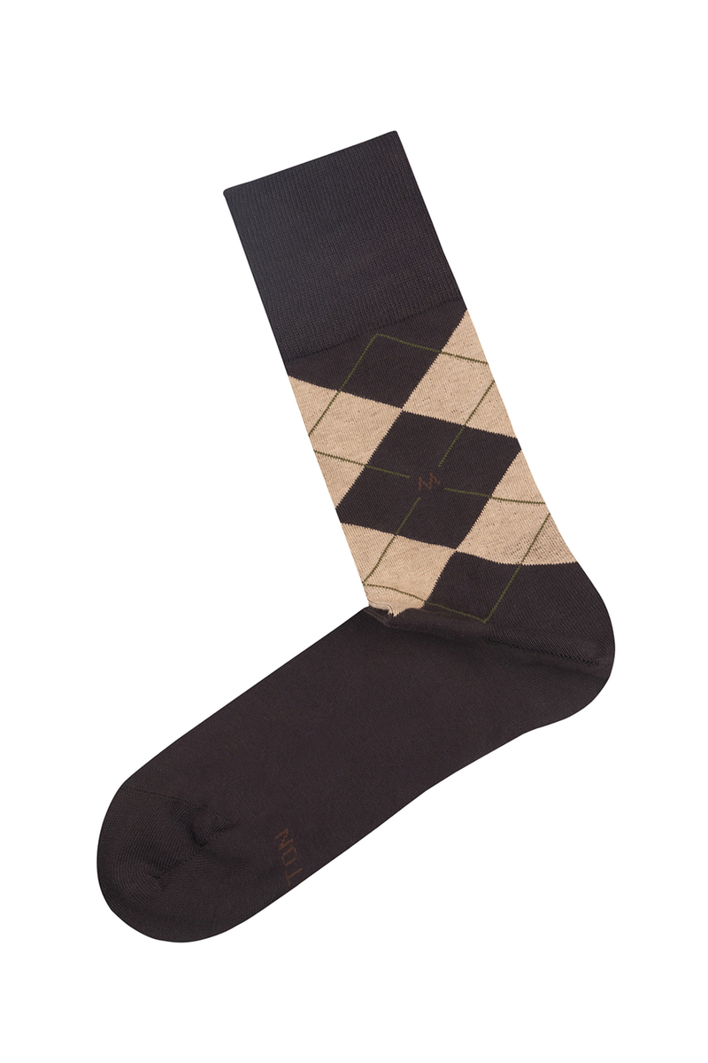 Hemington Baklava Desenli Koyu Kahverengi Pamuk Çorap. 2