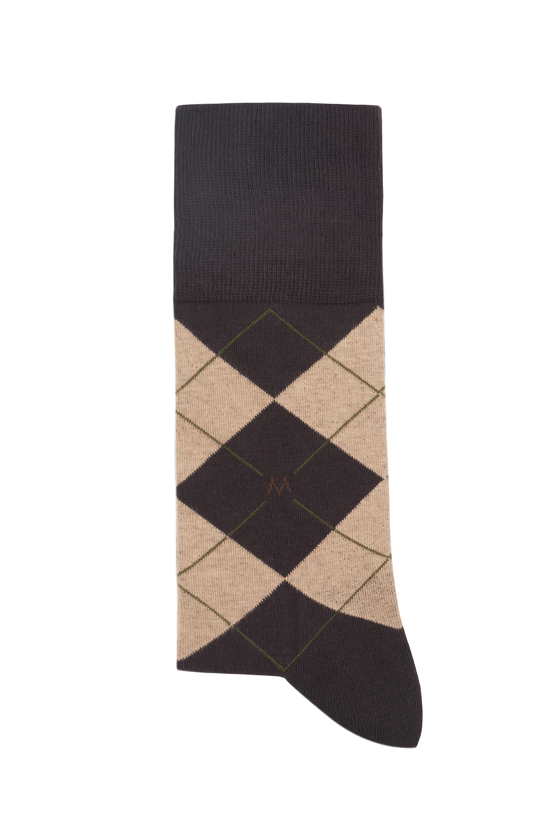 Hemington Baklava Desenli Koyu Kahverengi Pamuk Çorap. 1