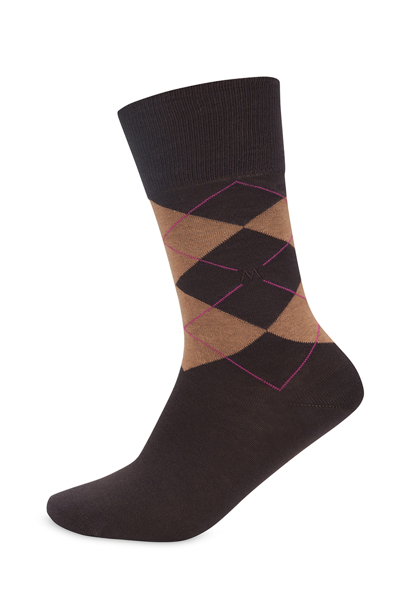 Hemington Baklava Desenli Kahverengi Pamuk Çorap. 1