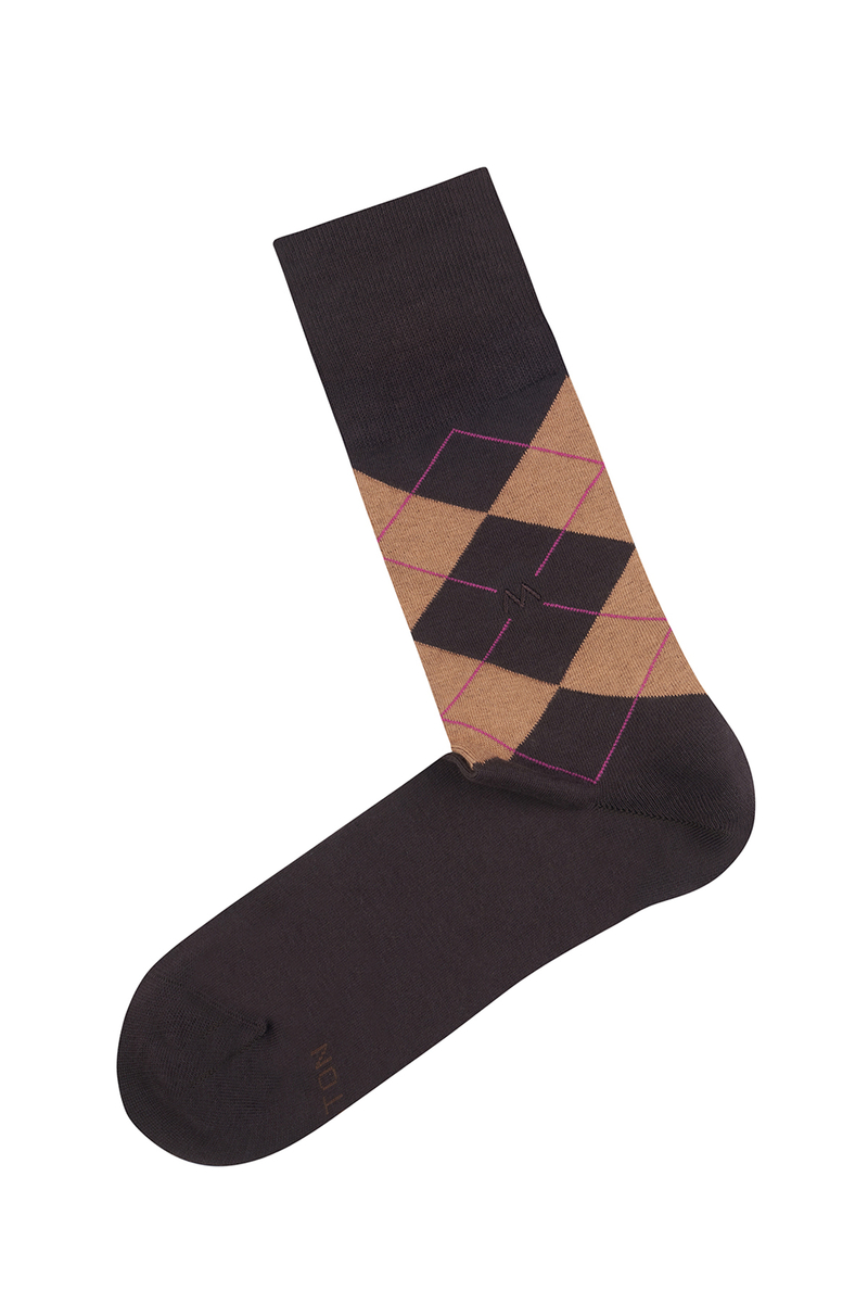 Hemington Baklava Desenli Kahverengi Pamuk Çorap. 2