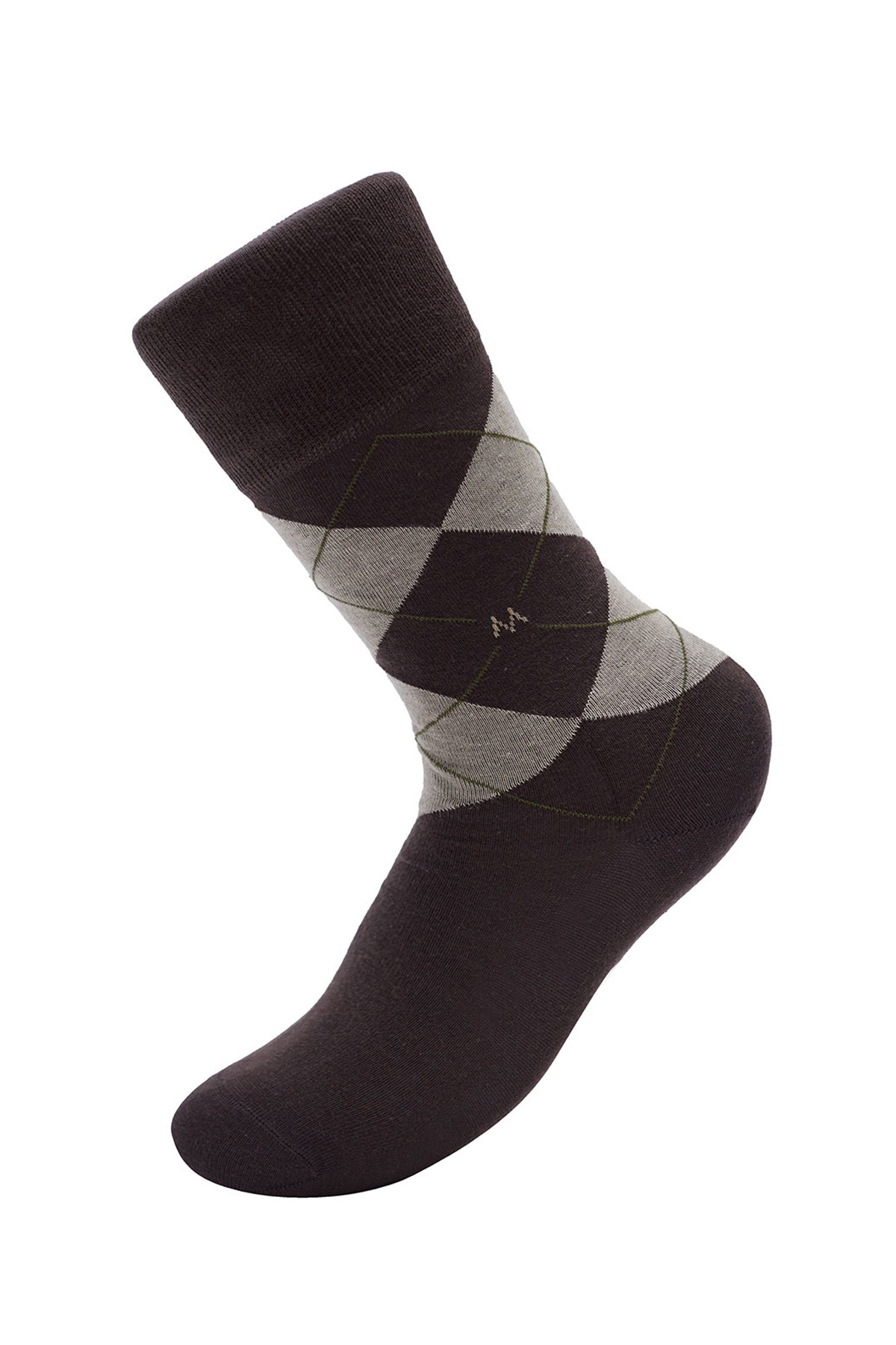 Baklava Desenli Kahverengi Pamuk İkili Çorap Seti