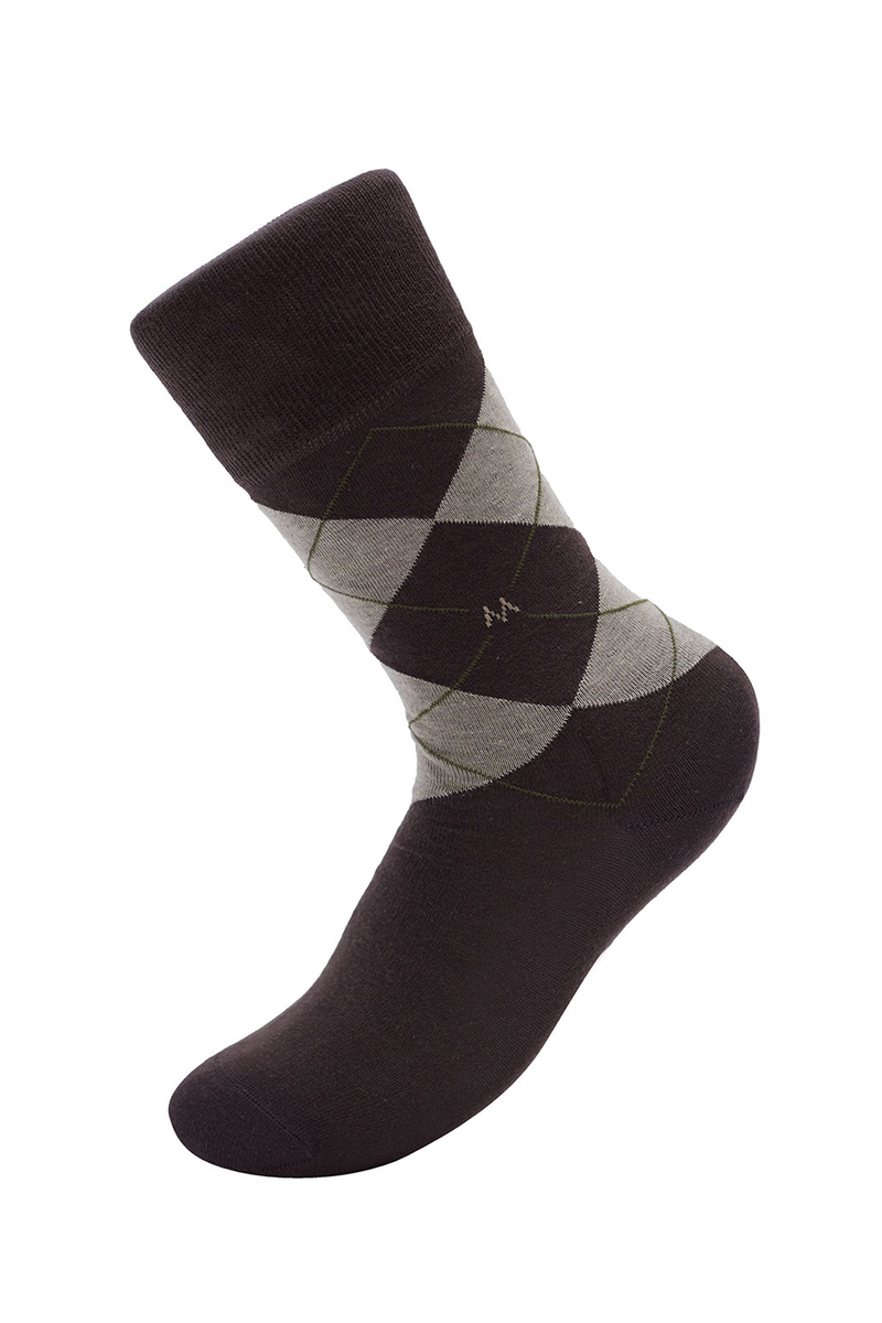 Hemington Baklava Desenli Kahverengi Pamuk İkili Çorap Seti. 1