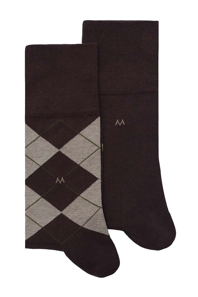 Hemington Baklava Desenli Kahverengi Pamuk İkili Çorap Seti. 1