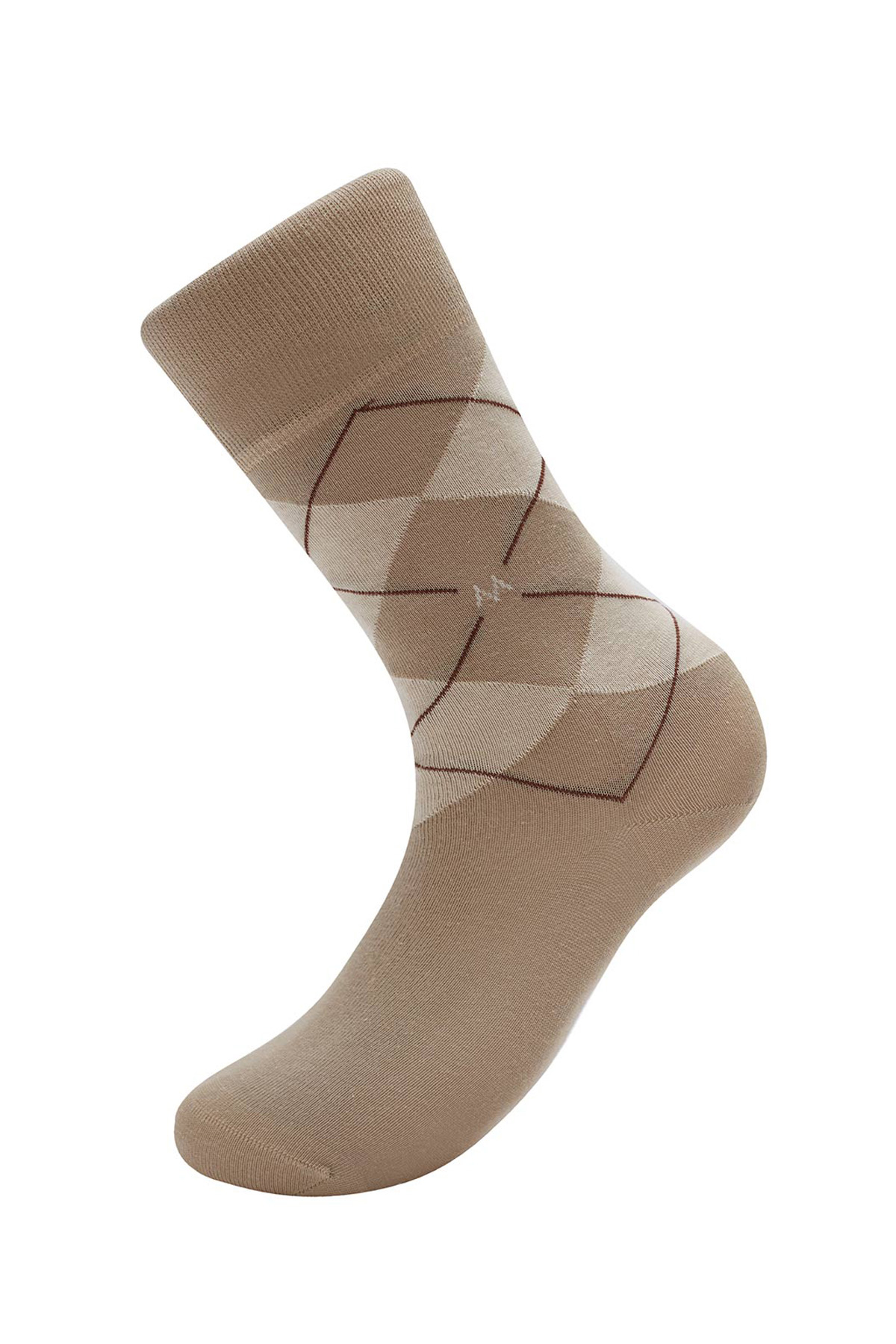 Baklava Desenli Kum Rengi Pamuk İkili Çorap Seti