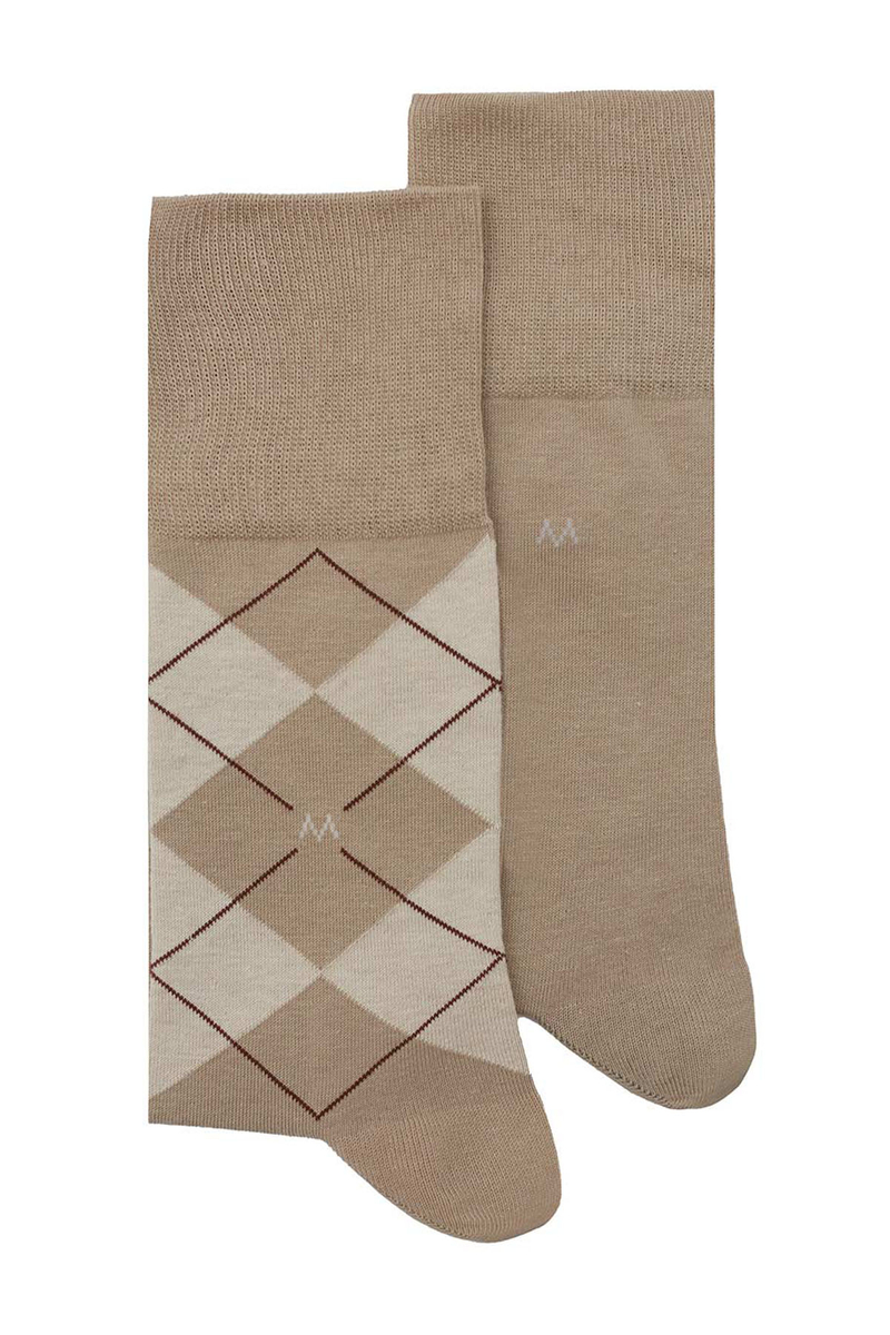 Hemington Baklava Desenli Kum Rengi Pamuk İkili Çorap Seti. 1