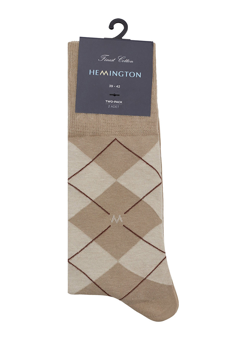 Hemington Baklava Desenli Kum Rengi Pamuk İkili Çorap Seti. 4