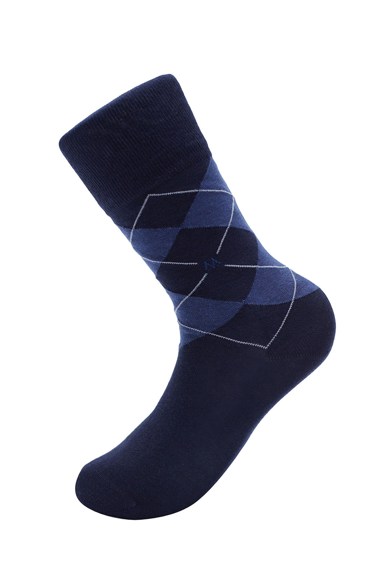 Hemington Baklava Desenli Lacivert Pamuk İkili Çorap Seti. 1