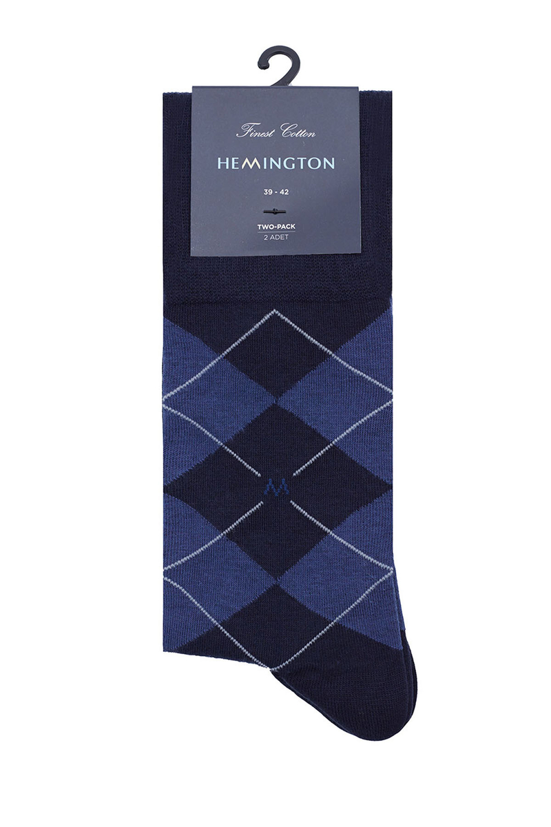 Hemington Baklava Desenli Lacivert Pamuk İkili Çorap Seti. 4