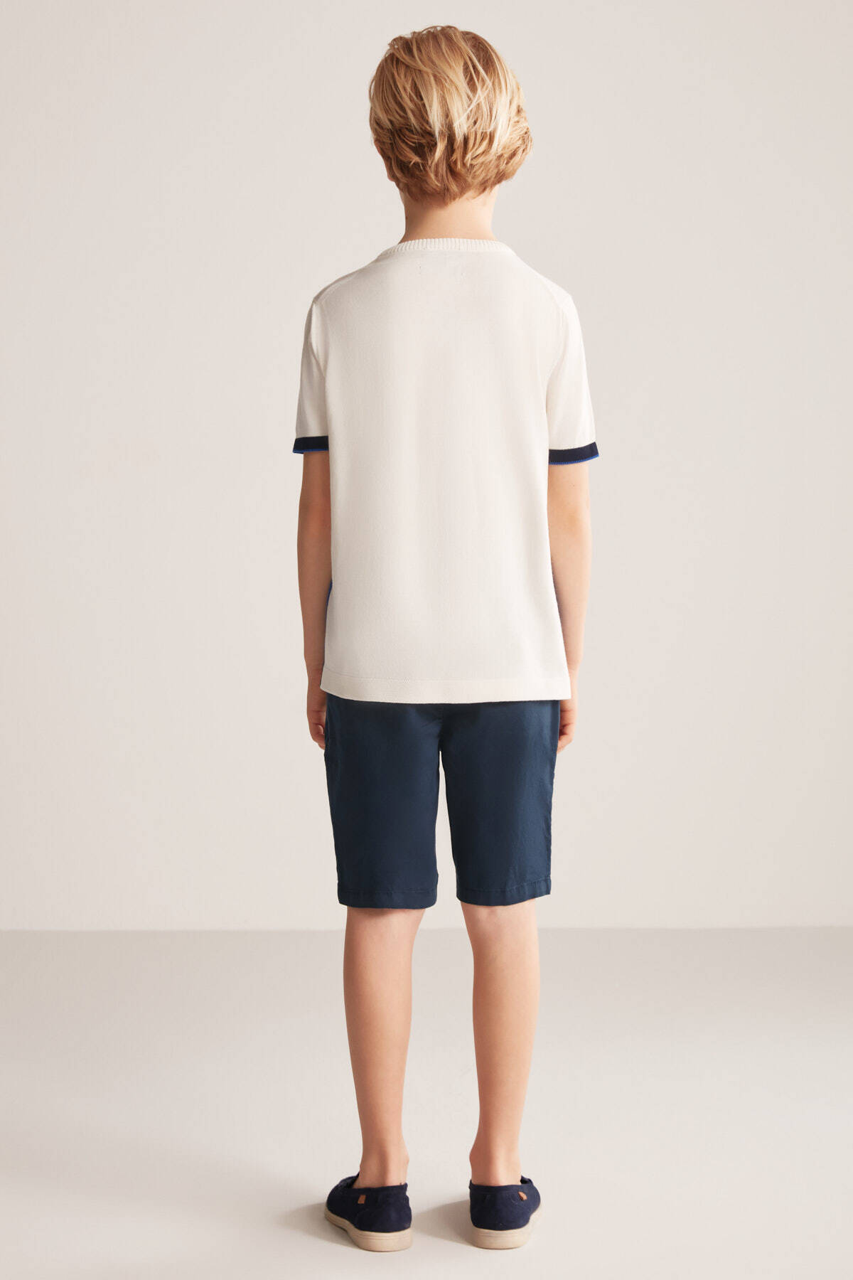 Argyle Desenli Mavi-Beyaz Giza Pamuk Çocuk Triko T-Shirt