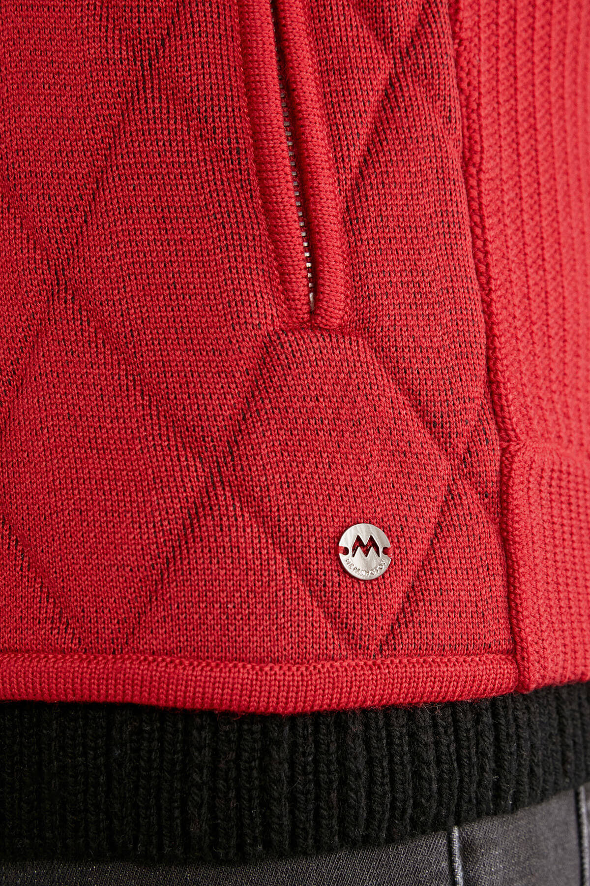 Baklava Desenli Merino Yün Activewear Kırmızı Triko Mont