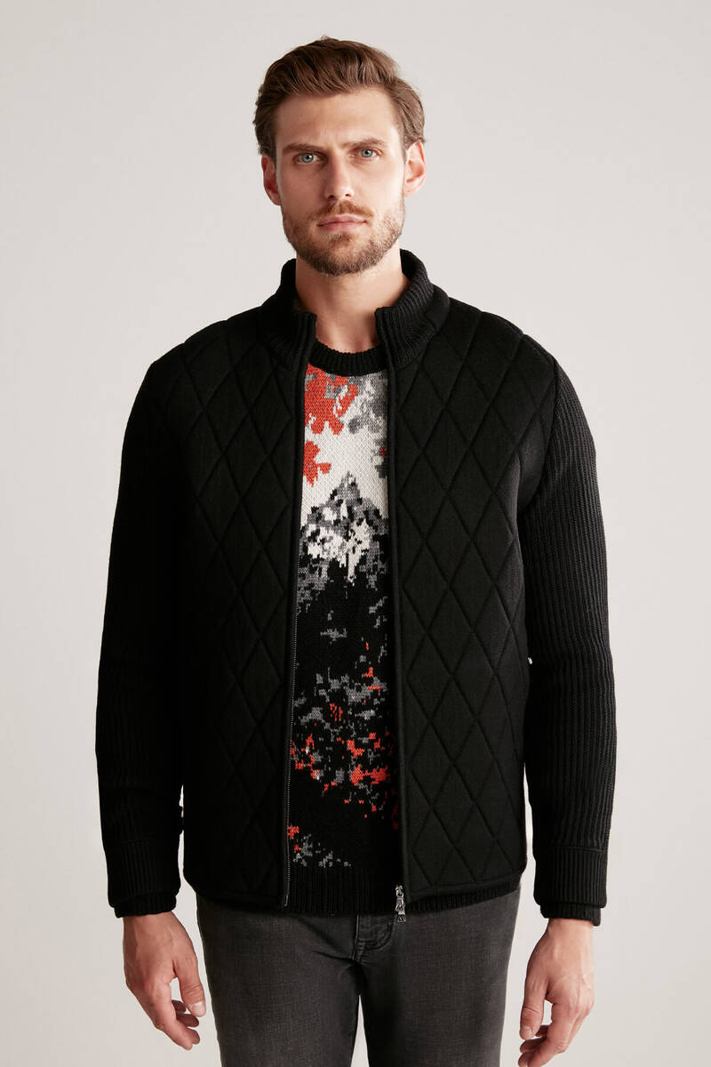 Hemington Baklava Desenli Merino Yün Activewear Siyah Triko Mont. 5 Hemington Baklava Desenli Merino Yün Activewear Siyah Triko Mont. 5