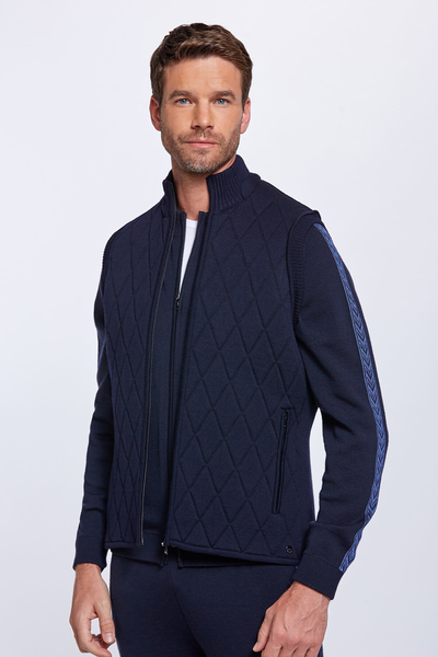 Merino Yün Activewear Lacivert Triko Yelek