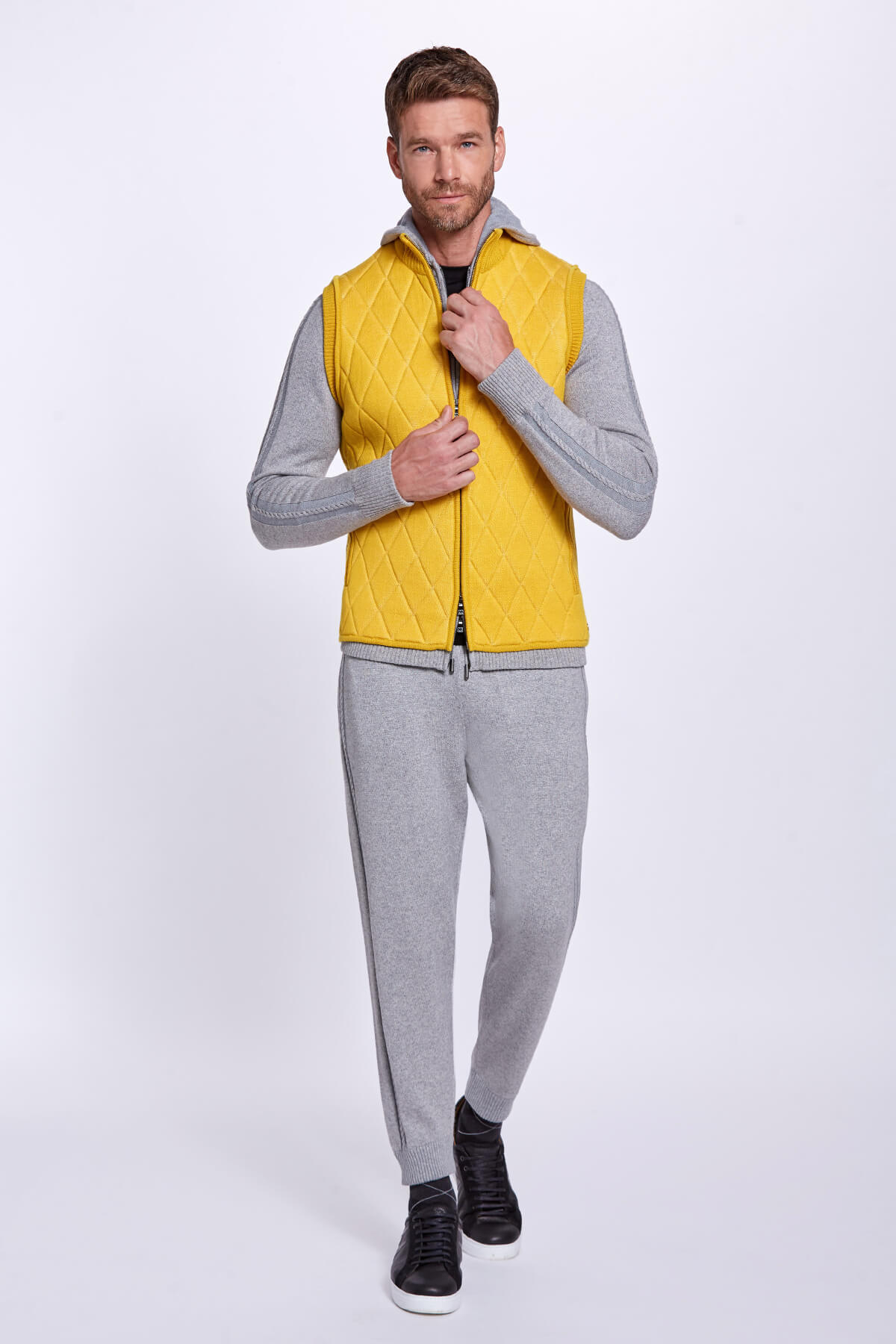 Merino Yün Activewear Sarı Triko Yelek