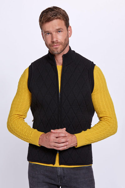 Merino Yün Activewear Siyah Triko Yelek