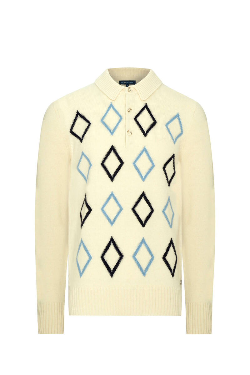 Hemington Baklava Desenli Polo Yaka Lambswool Ekru Kazak. 9 Hemington Baklava Desenli Polo Yaka Lambswool Ekru Kazak. 9