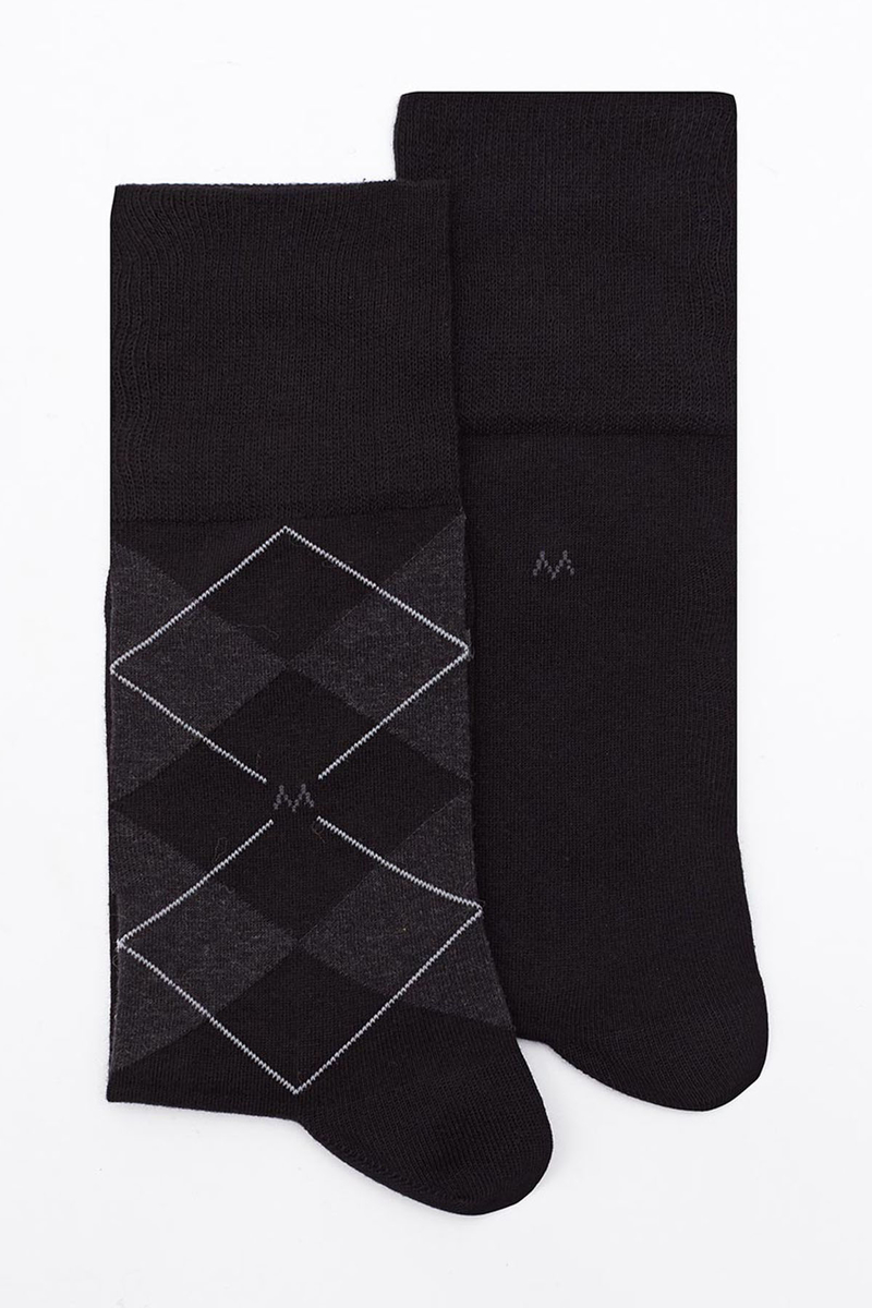 Hemington Baklava Desenli Siyah Pamuk İkili Çorap Seti. 1
