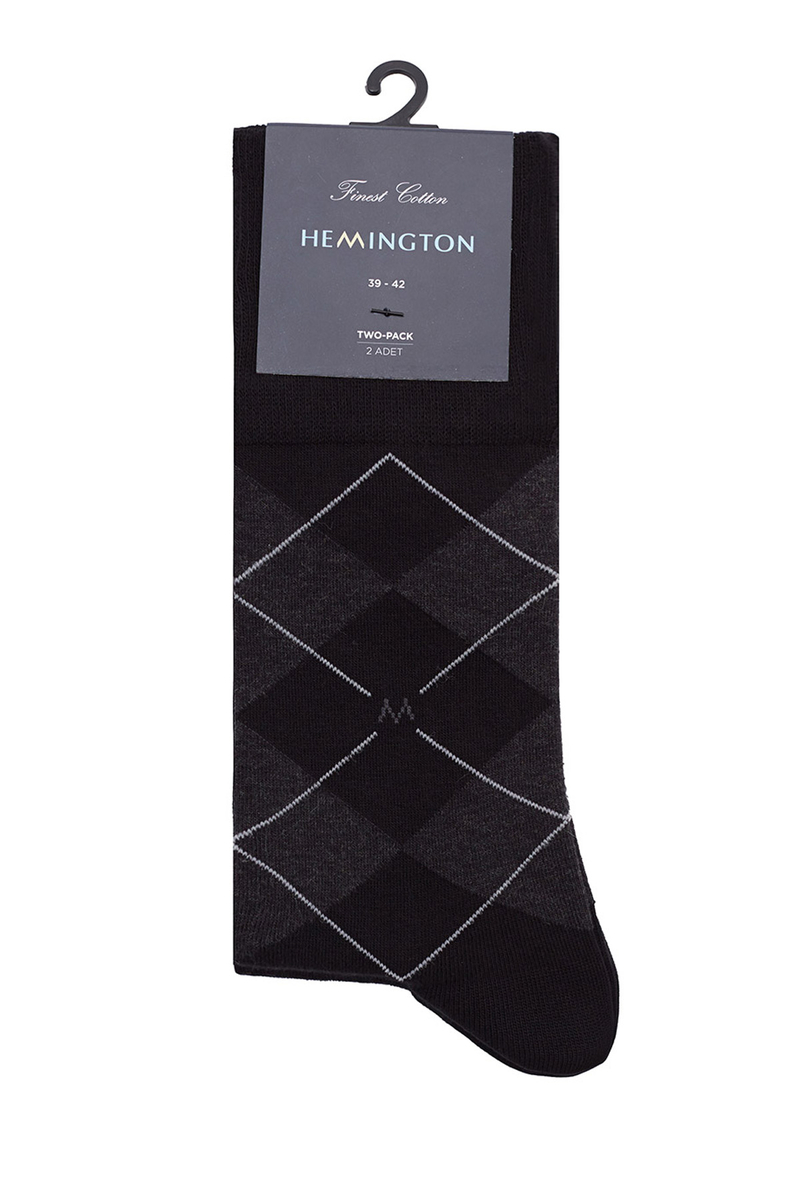 Hemington Baklava Desenli Siyah Pamuk İkili Çorap Seti. 4